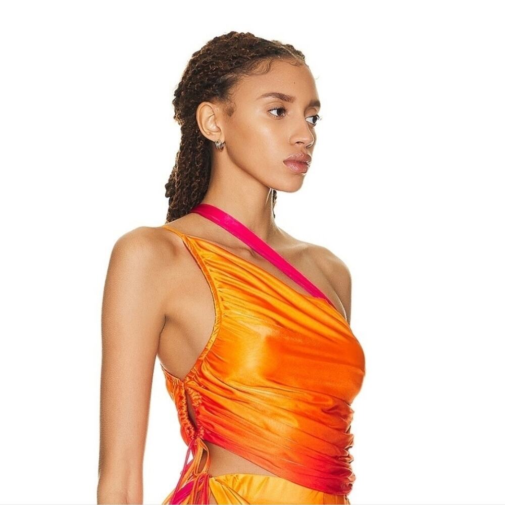 Andreadamo Draped Jersey Mono Shoulder Crop Top in Sex On the Beach Orange Small - Picture 2 of 14